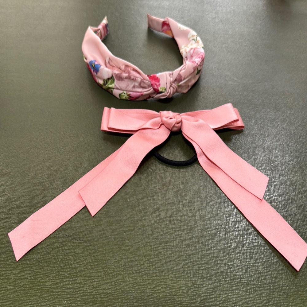 Floral Pink Headband and Bow Set